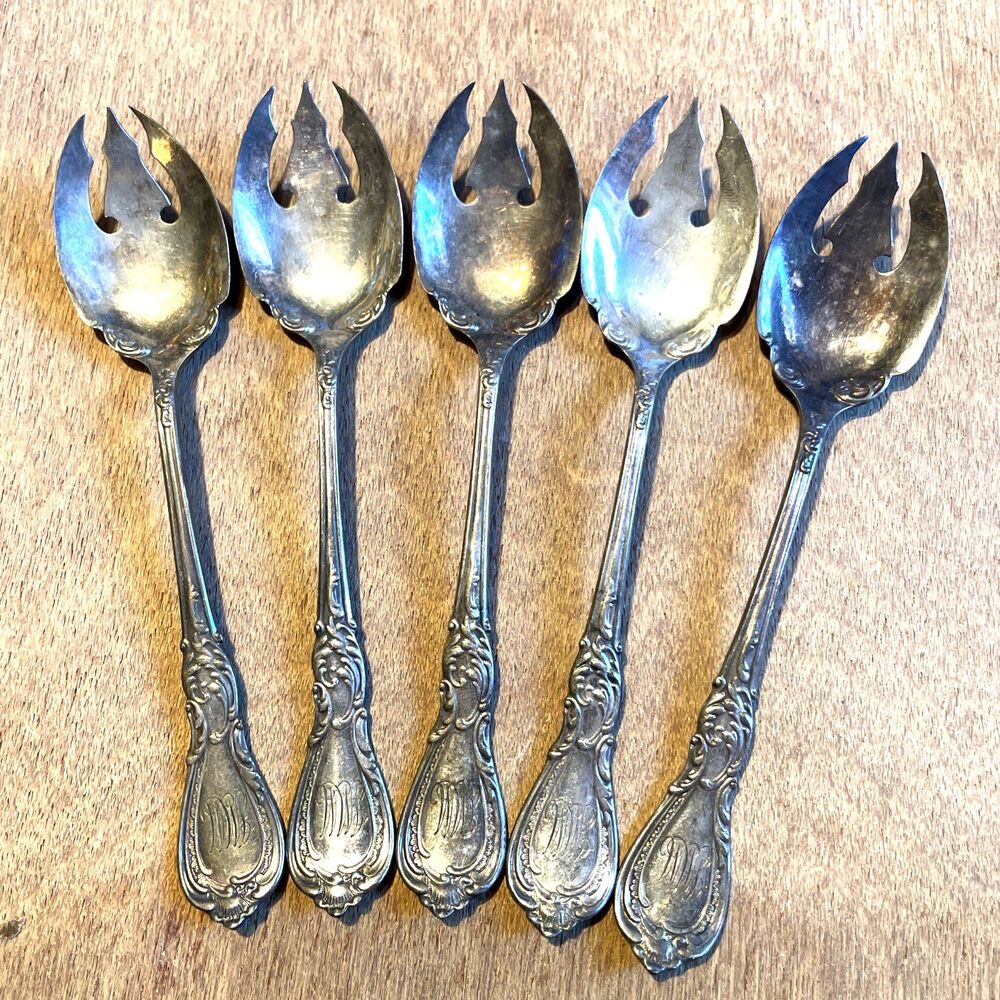 Rogers Bros Silver Plate Sporks 5 Pcs Monogrammed Tarnished